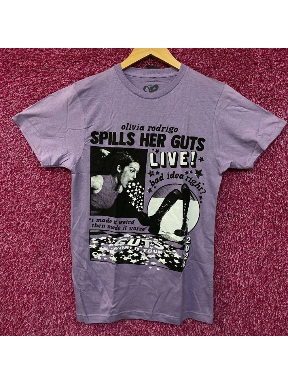 Olivia Rodrigo "Spills Her Guts LIVE!" Graphic T-shirt Medium